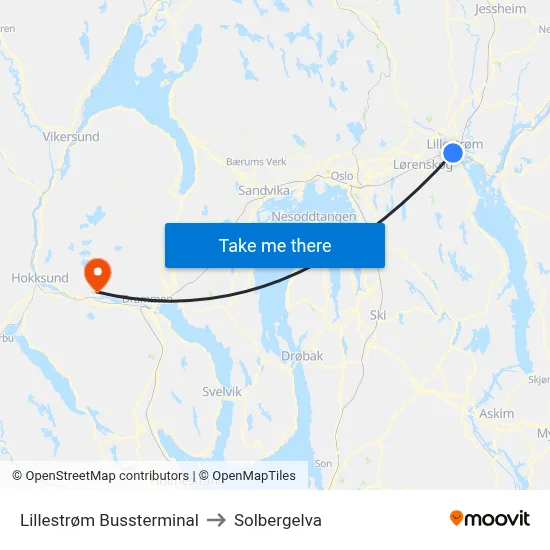 Lillestrøm Bussterminal to Solbergelva map