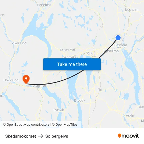 Skedsmokorset to Solbergelva map