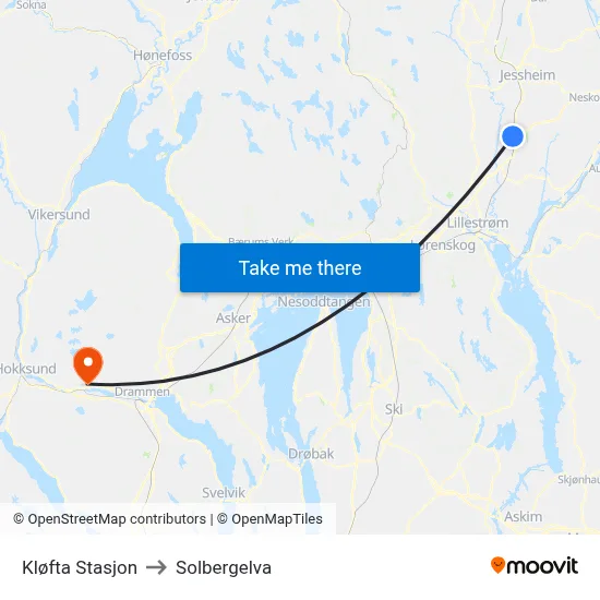 Kløfta Stasjon to Solbergelva map