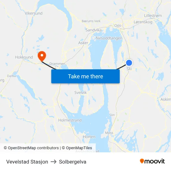 Vevelstad Stasjon to Solbergelva map