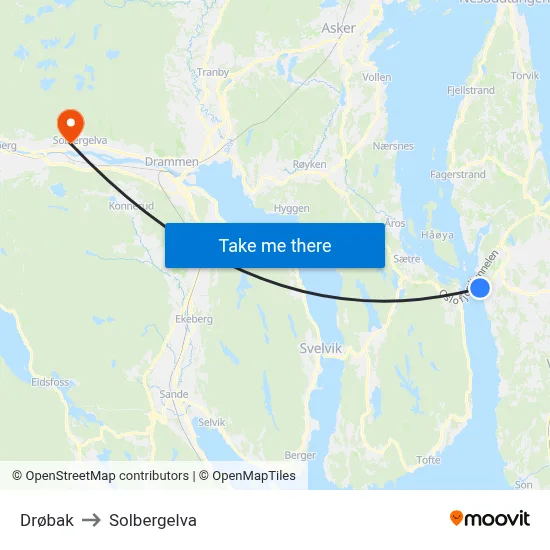 Drøbak to Solbergelva map