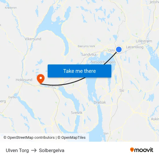 Ulven Torg to Solbergelva map