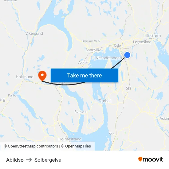 Abildsø to Solbergelva map
