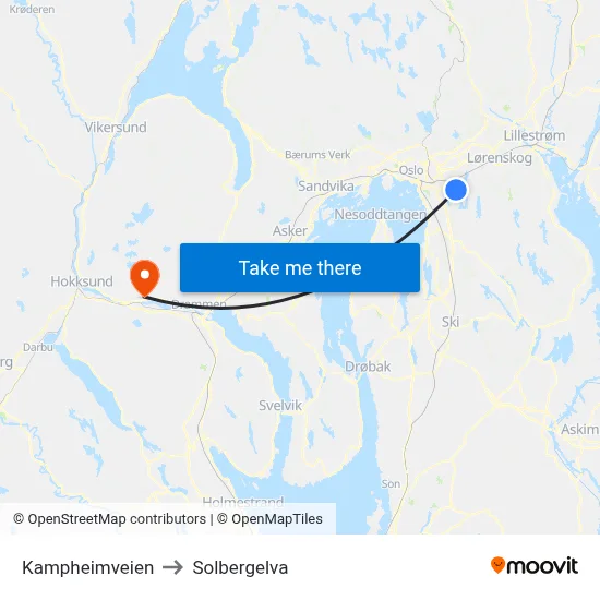 Kampheimveien to Solbergelva map