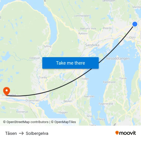 Tåsen to Solbergelva map