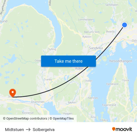 Midtstuen to Solbergelva map