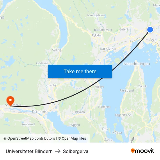 Universitetet Blindern to Solbergelva map