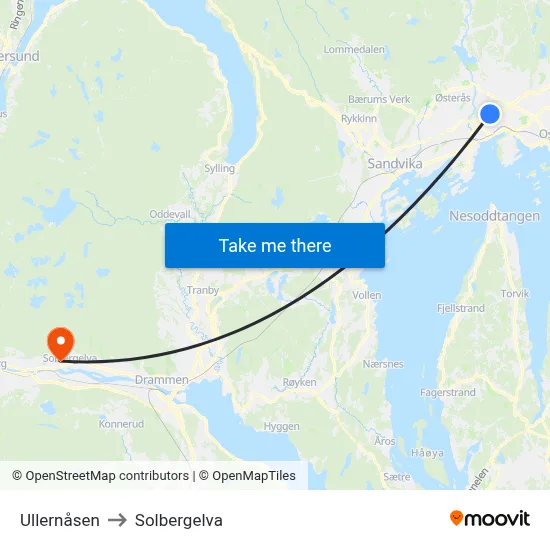Ullernåsen to Solbergelva map