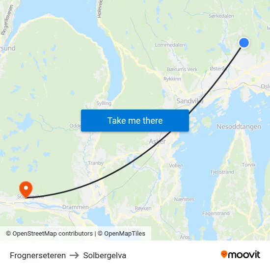 Frognerseteren to Solbergelva map