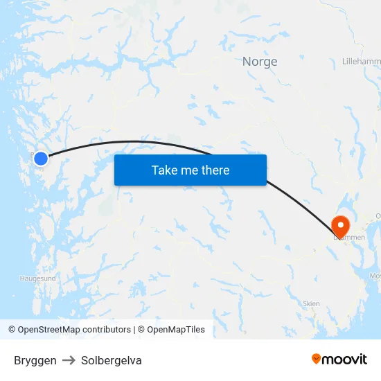 Bryggen to Solbergelva map