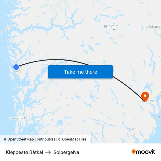 Kleppestø Båtkai to Solbergelva map
