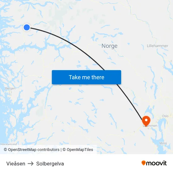Vieåsen to Solbergelva map