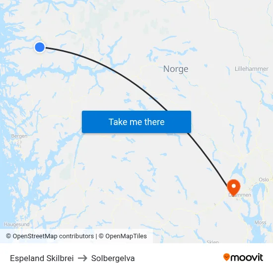 Espeland Skilbrei to Solbergelva map