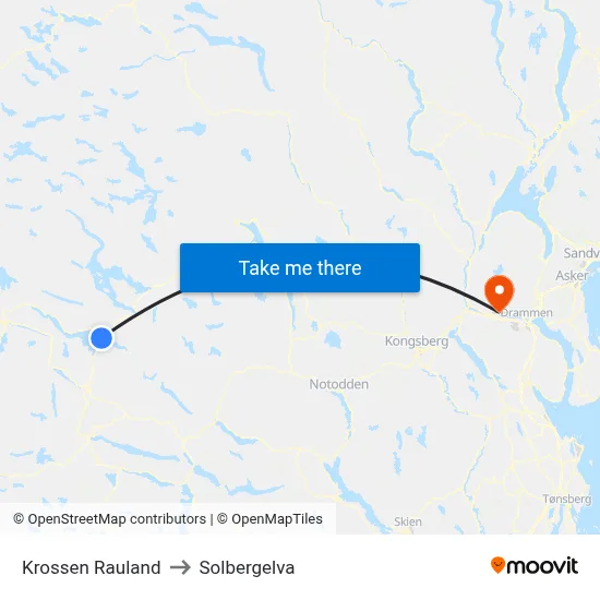 Krossen Rauland to Solbergelva map