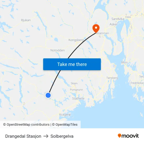 Drangedal Stasjon to Solbergelva map