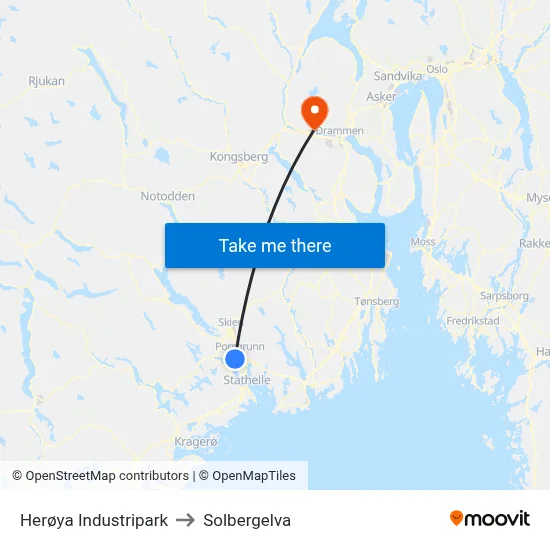 Herøya Industripark to Solbergelva map