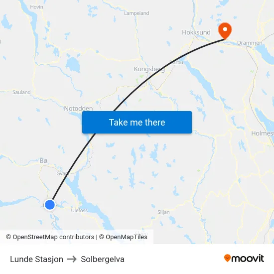 Lunde Stasjon to Solbergelva map