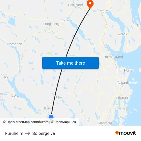 Furuheim to Solbergelva map