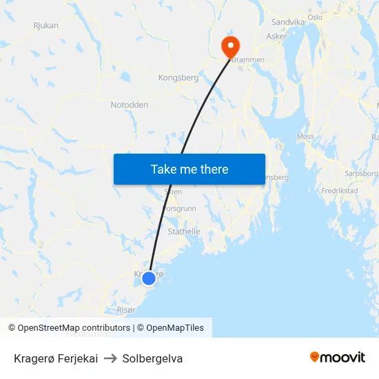 Kragerø Ferjekai to Solbergelva map