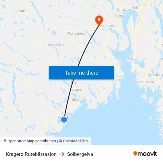 Kragerø Rutebilstasjon to Solbergelva map