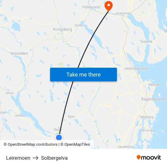 Leiremoen to Solbergelva map