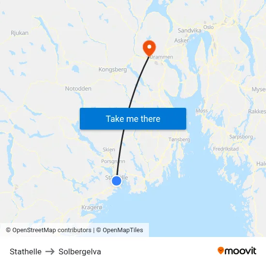Stathelle to Solbergelva map