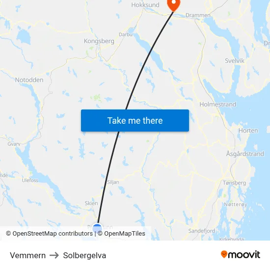 Vemmern to Solbergelva map