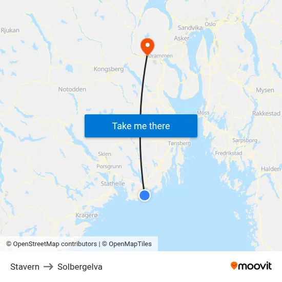 Stavern to Solbergelva map