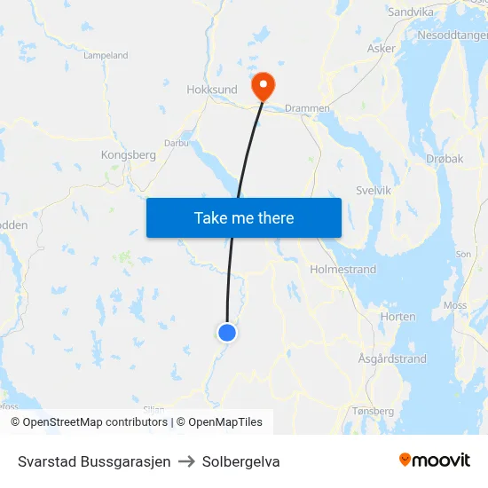 Svarstad Bussgarasjen to Solbergelva map
