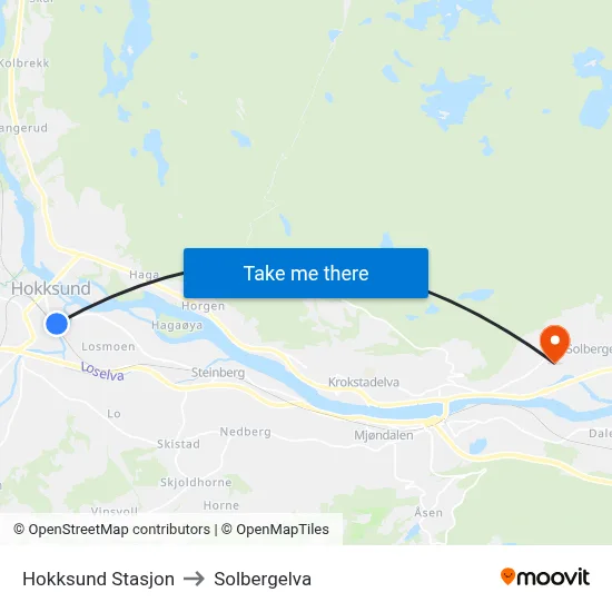 Hokksund Stasjon to Solbergelva map