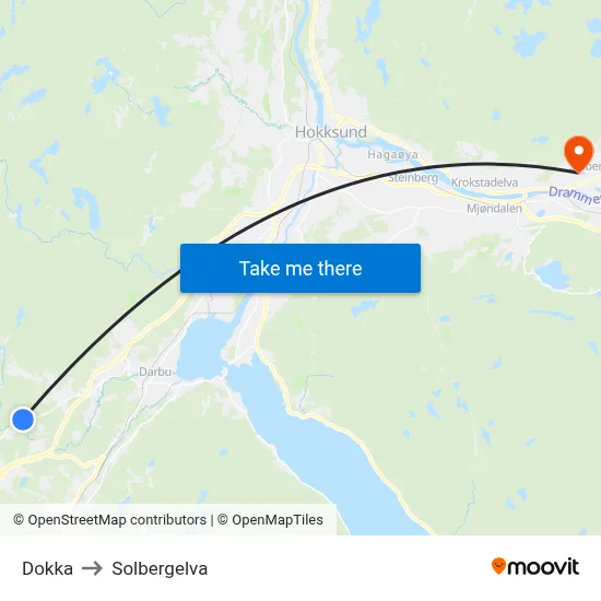 Dokka to Solbergelva map