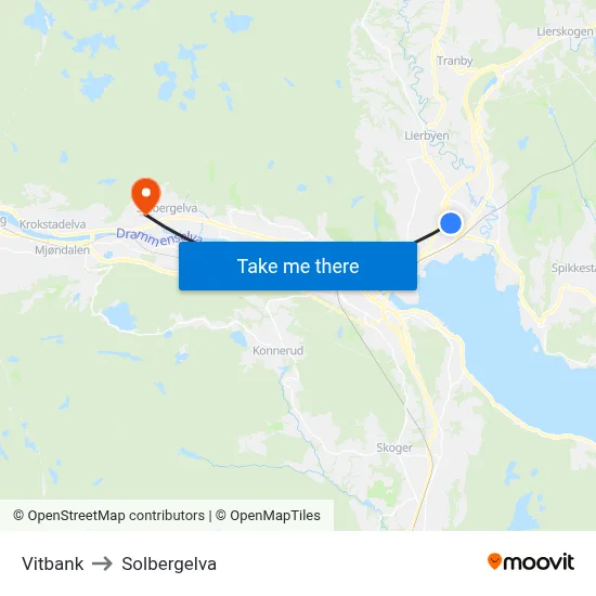 Vitbank to Solbergelva map