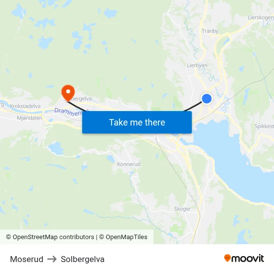 Moserud to Solbergelva map