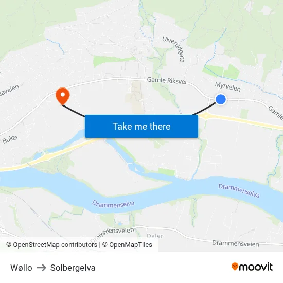 Wøllo to Solbergelva map