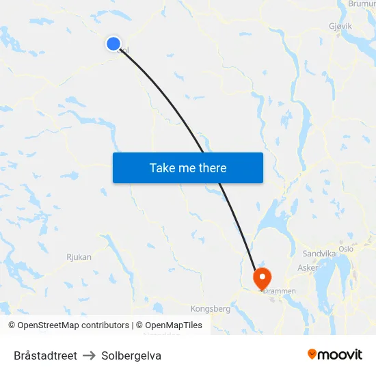 Bråstadtreet to Solbergelva map