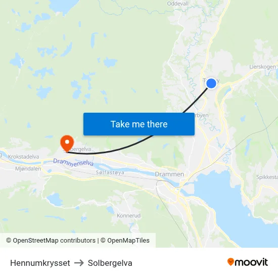 Hennumkrysset to Solbergelva map