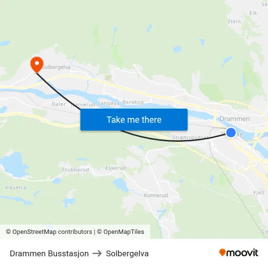 Drammen Busstasjon to Solbergelva map