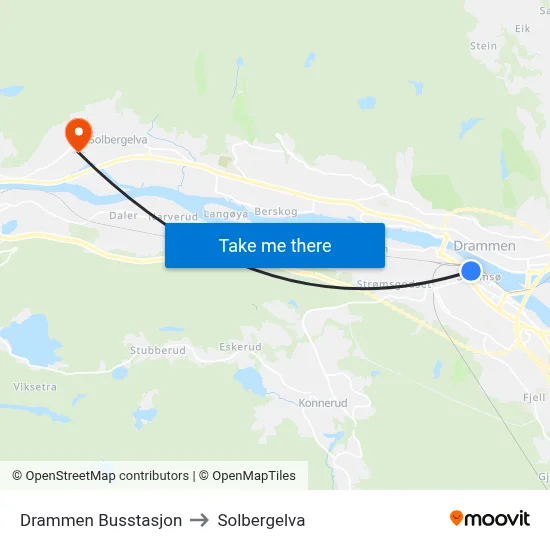 Drammen Busstasjon to Solbergelva map