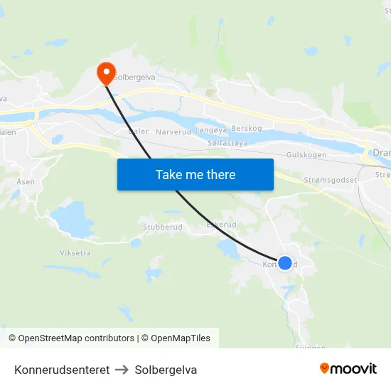 Konnerudsenteret to Solbergelva map