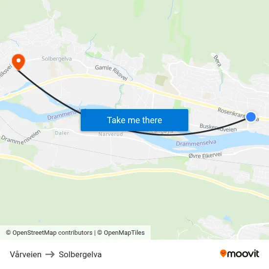 Vårveien to Solbergelva map