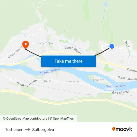 Turheisen to Solbergelva map