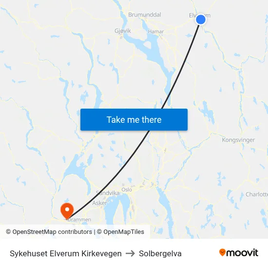 Sykehuset Elverum Kirkevegen to Solbergelva map