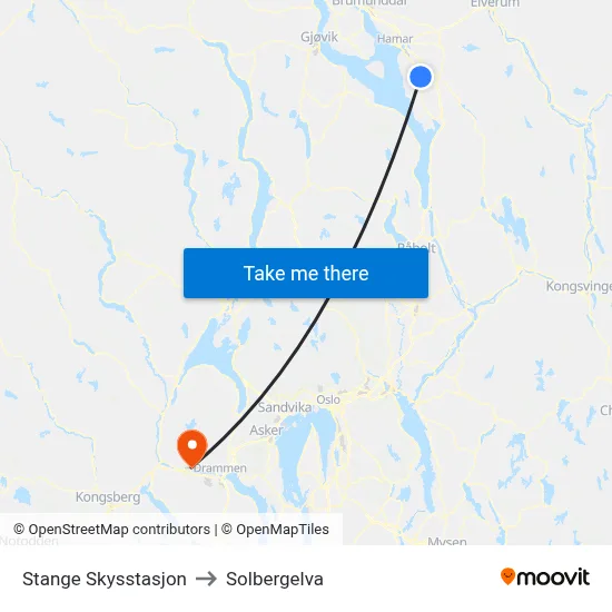 Stange Skysstasjon to Solbergelva map