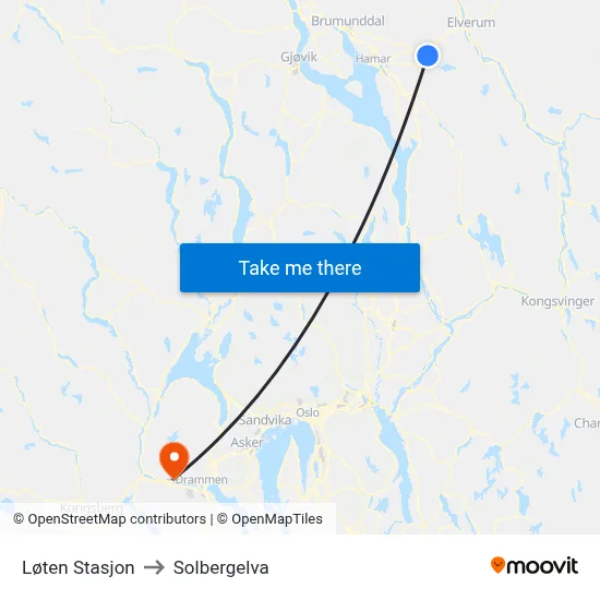 Løten Stasjon to Solbergelva map
