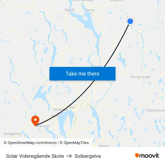Solør Videregående Skole to Solbergelva map