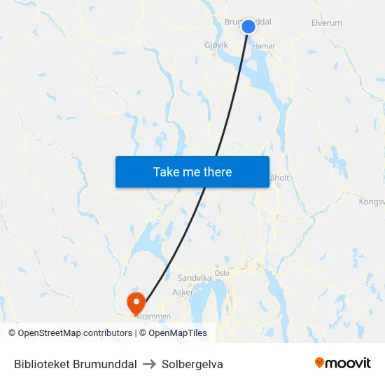 Biblioteket Brumunddal to Solbergelva map