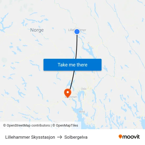 Lillehammer Skysstasjon to Solbergelva map
