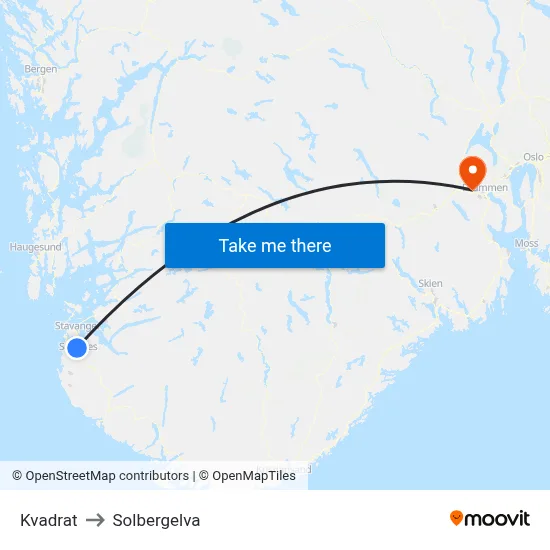 Kvadrat to Solbergelva map
