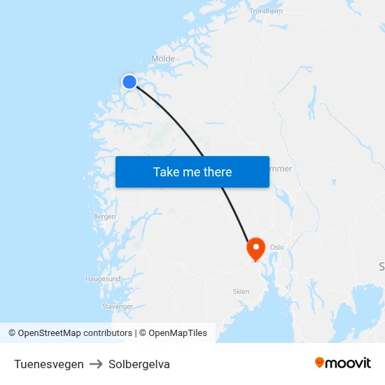 Tuenesvegen to Solbergelva map
