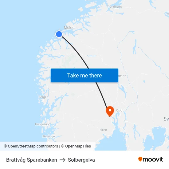 Brattvåg Sparebanken to Solbergelva map